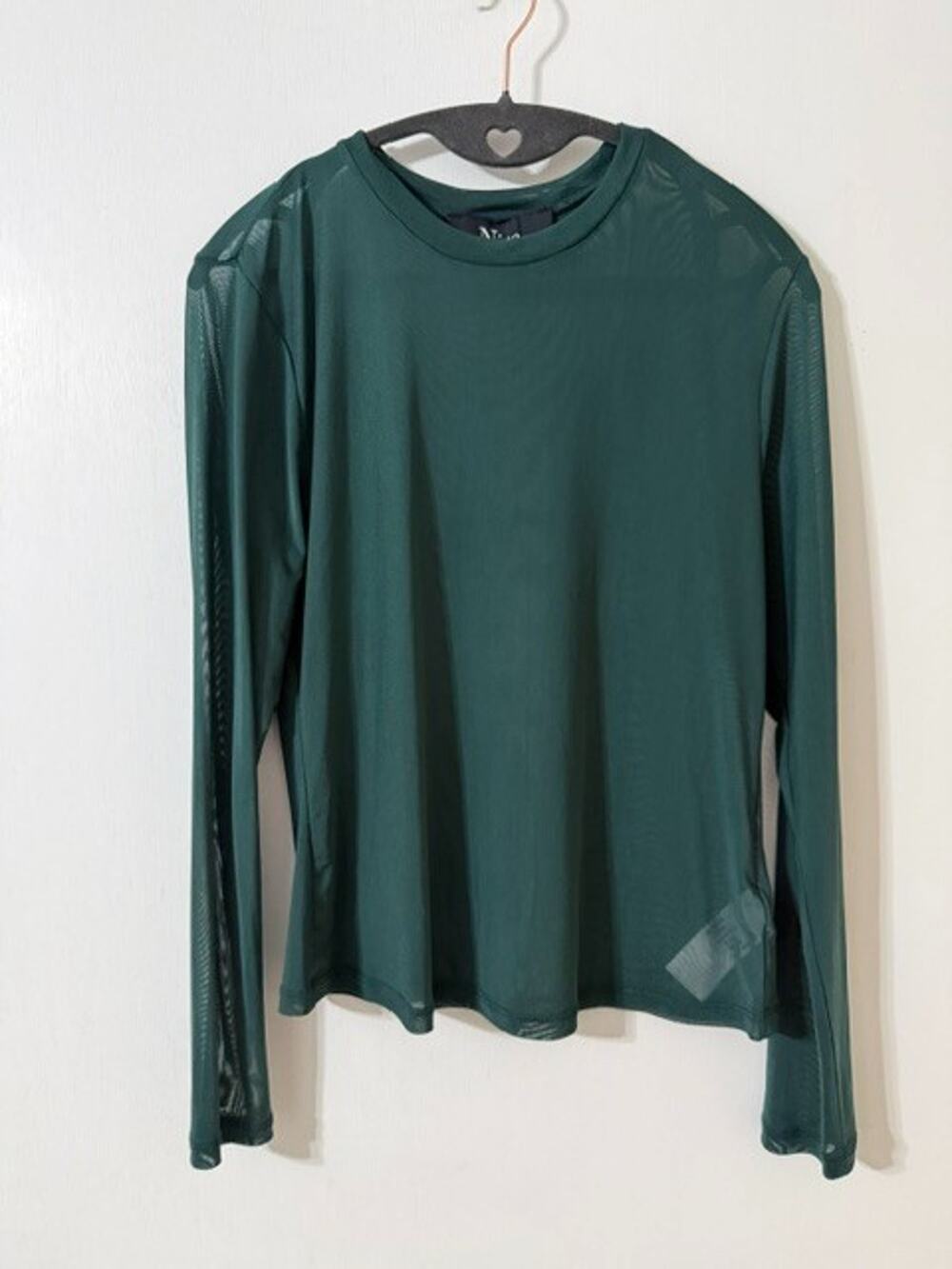 Nina Parker Women's Sheer Long Sleeve Pull-over-Pine Green - Size 0X=12-14